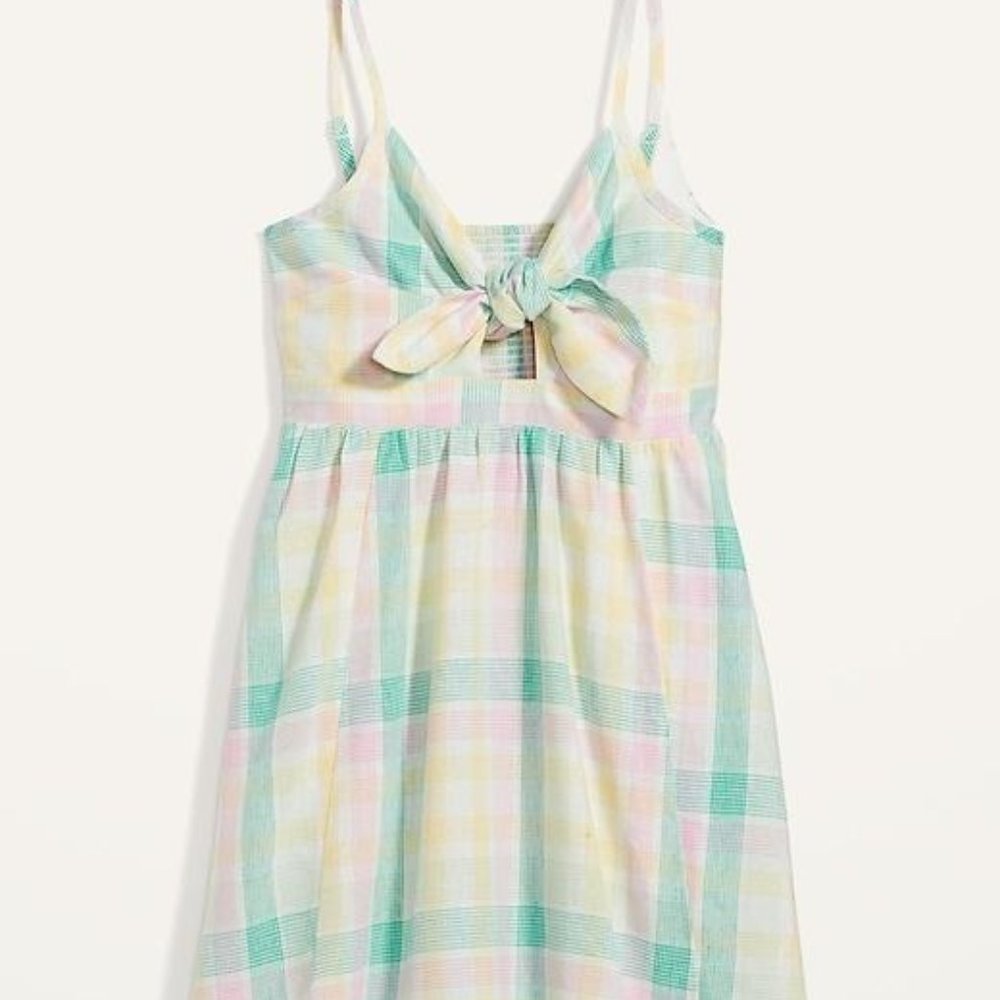 Old Navy Fit & Flare Tie-Front Smocked Printed Mini Cami Dress for Women New - Picture 4 of 9